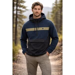 Huckberry Roark Mens Hoodie XL Navy Patterned Overland Anorak Fleece Jacket NWT